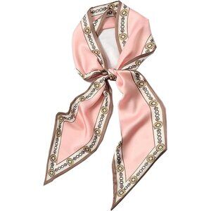 Women's Pink Brown Chain Fashion Oblique Angle Silk Neck Scarf Printed Scarves